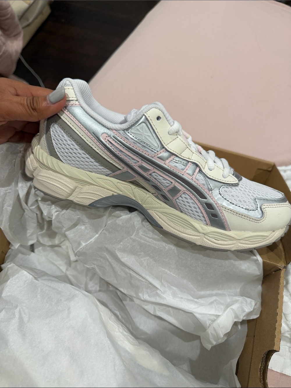 Gel NYC 2025 ASICS Women's White, Light Pink and Gray Athletic Running Shoe